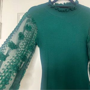 Emerald Sweater Dress with beautiful lantern sleeves